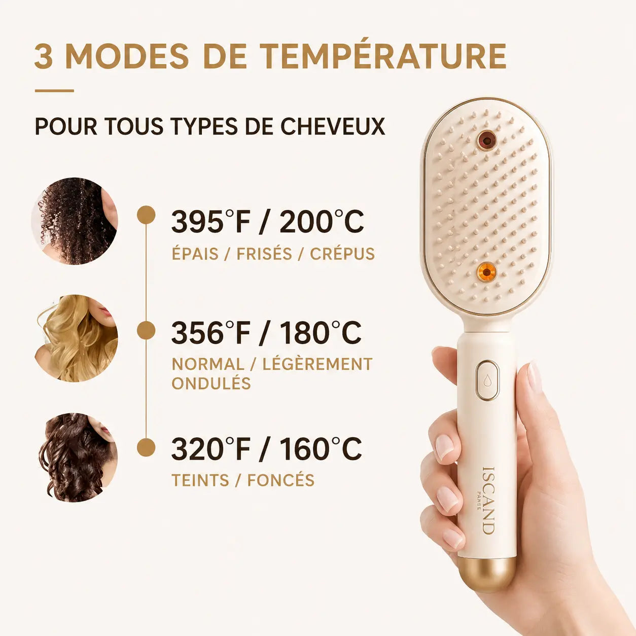 ISCAND Aura™ Brosse Intelligente de Soin Capillaire
