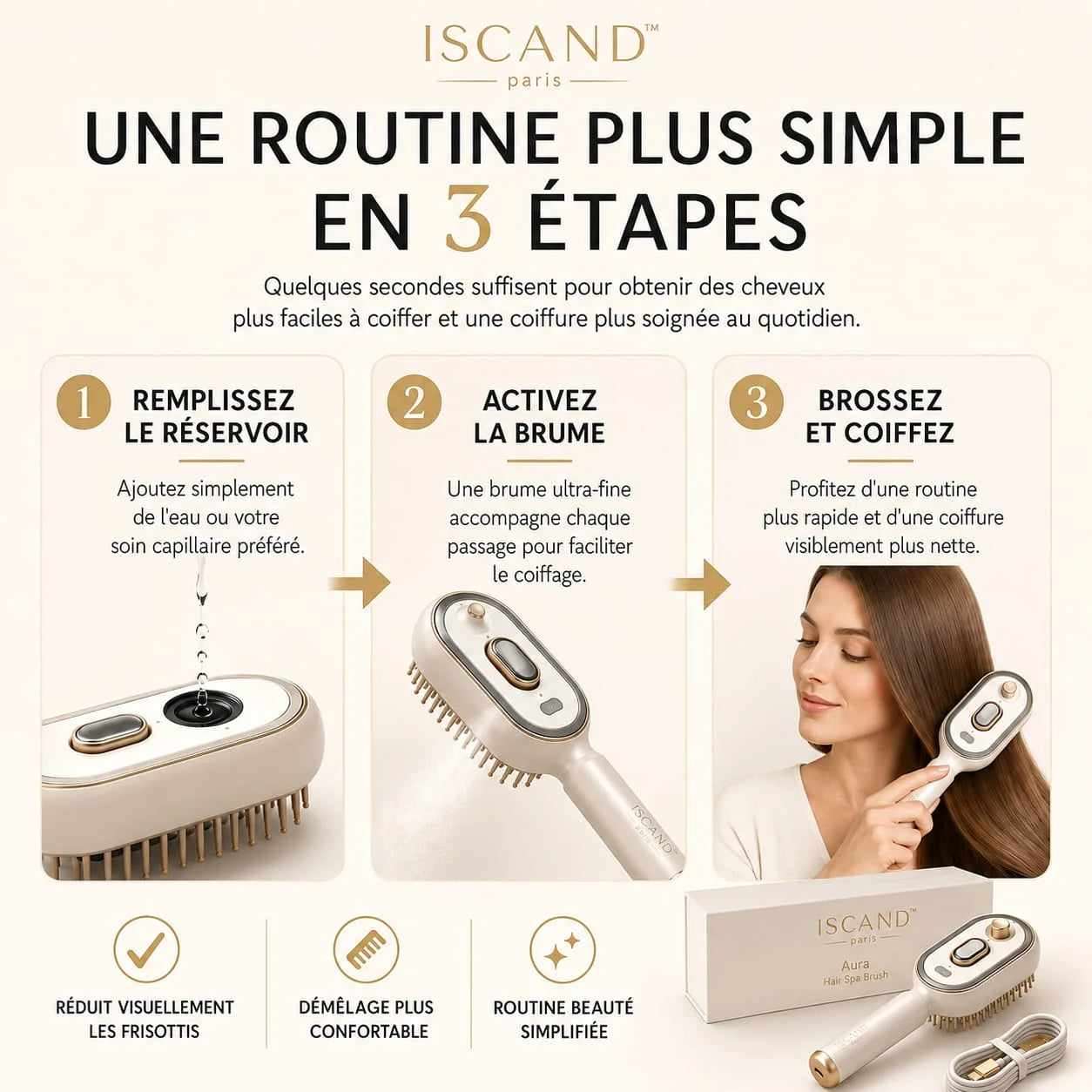 ISCAND Aura™ Brosse Intelligente de Soin Capillaire